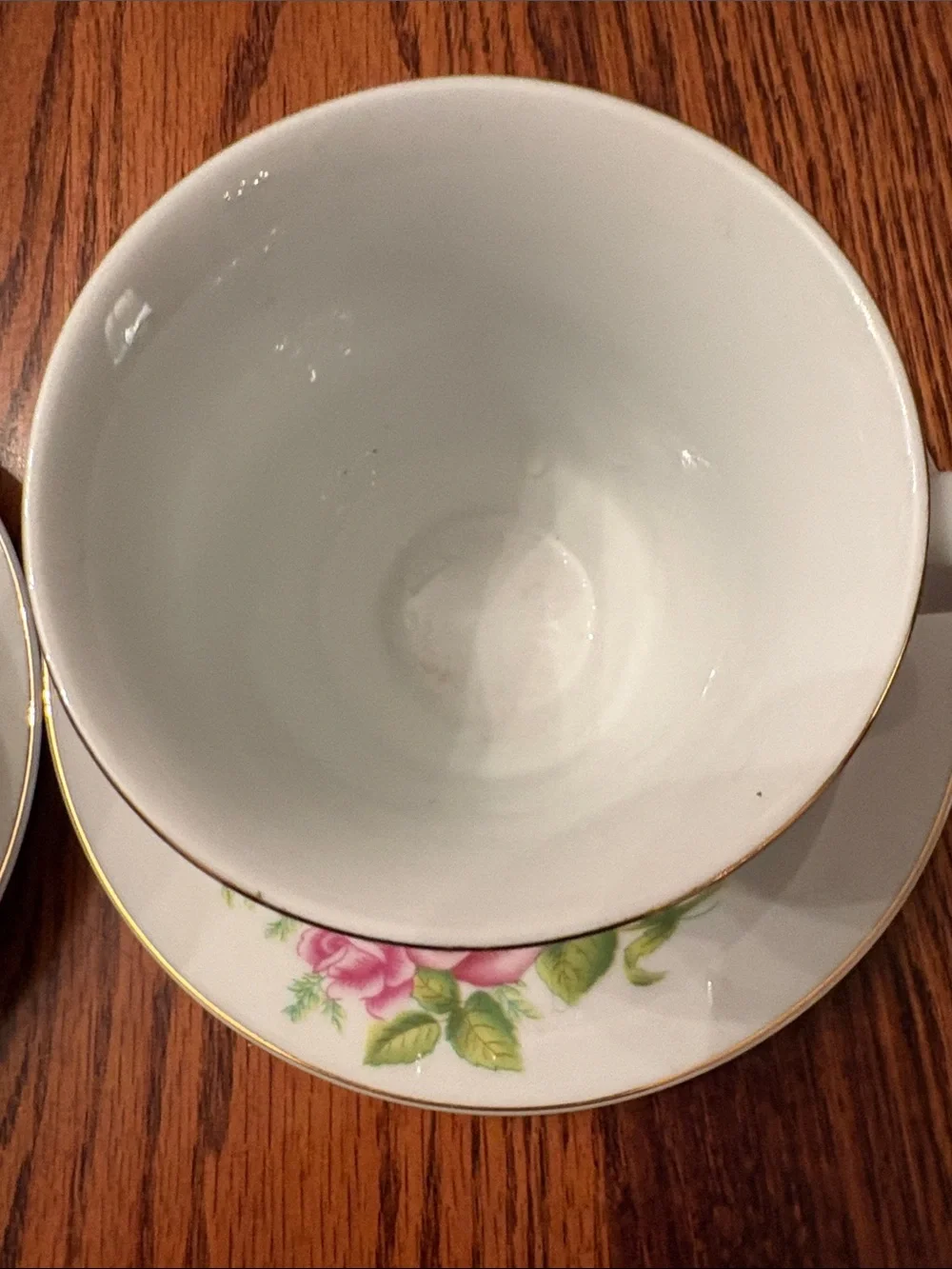 Floral Rose Tea Cups with Saucers - Pink and Green